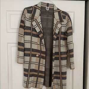 Anne Klein Tan and Gray Plaid Blazer L